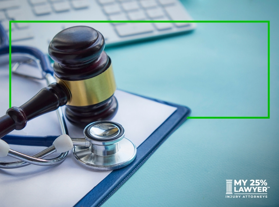 gavel and stethoscope on blue background