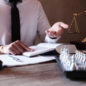 lawyer looking over a book