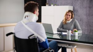 Perosnal injury lawyer meeting.