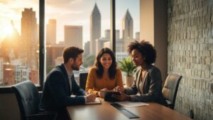 a lawyer meeting with clients